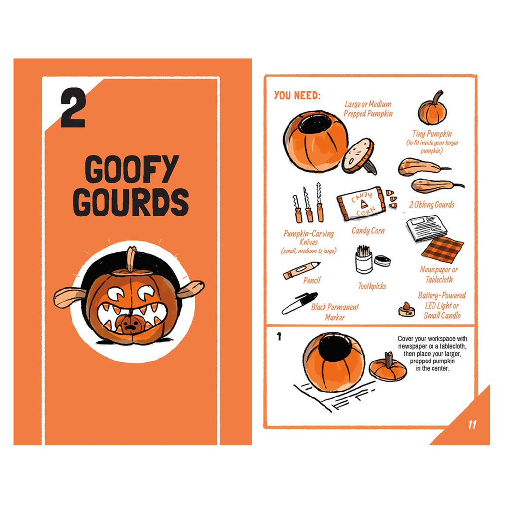 Macmillan Show-How Guides Pumpkin Carving paperback book goofy gourds instructions page 1.