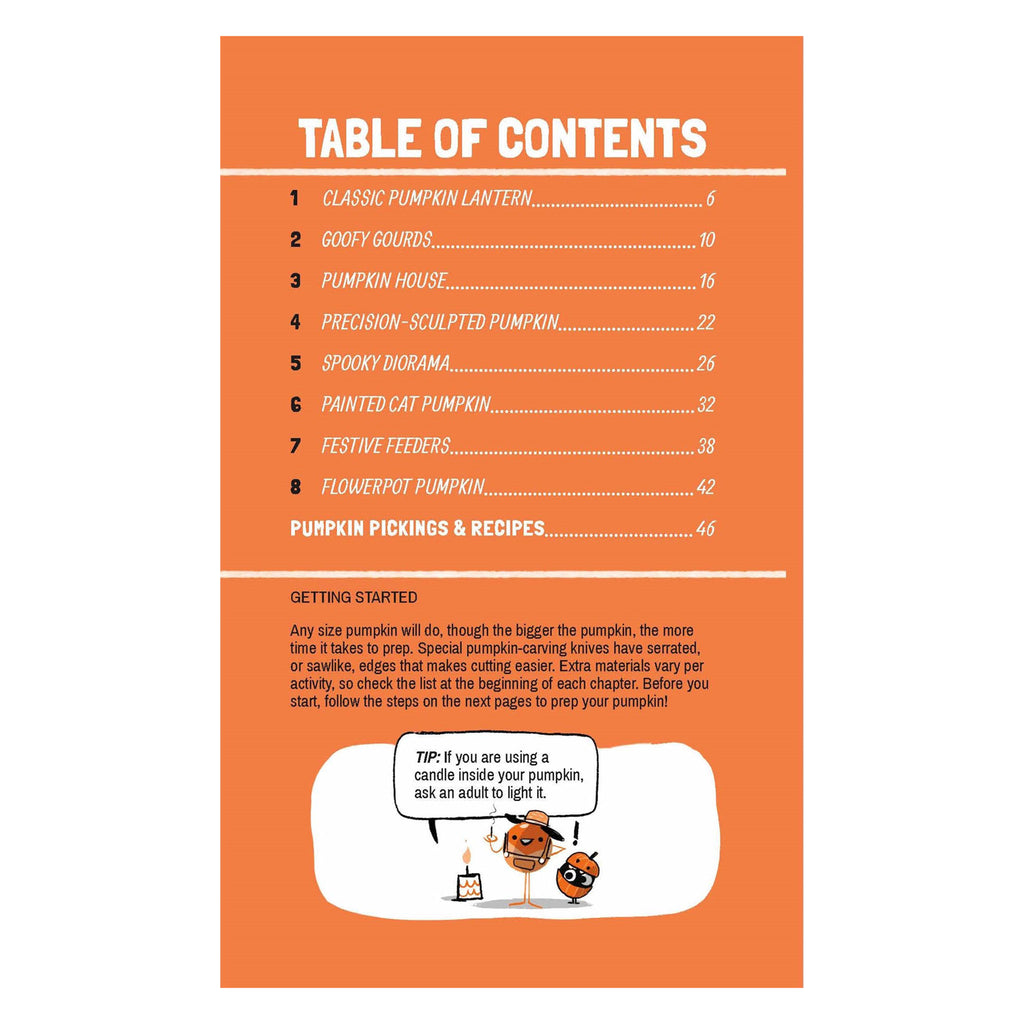 Macmillan Show-How Guides Pumpkin Carving paperback book table of contents.