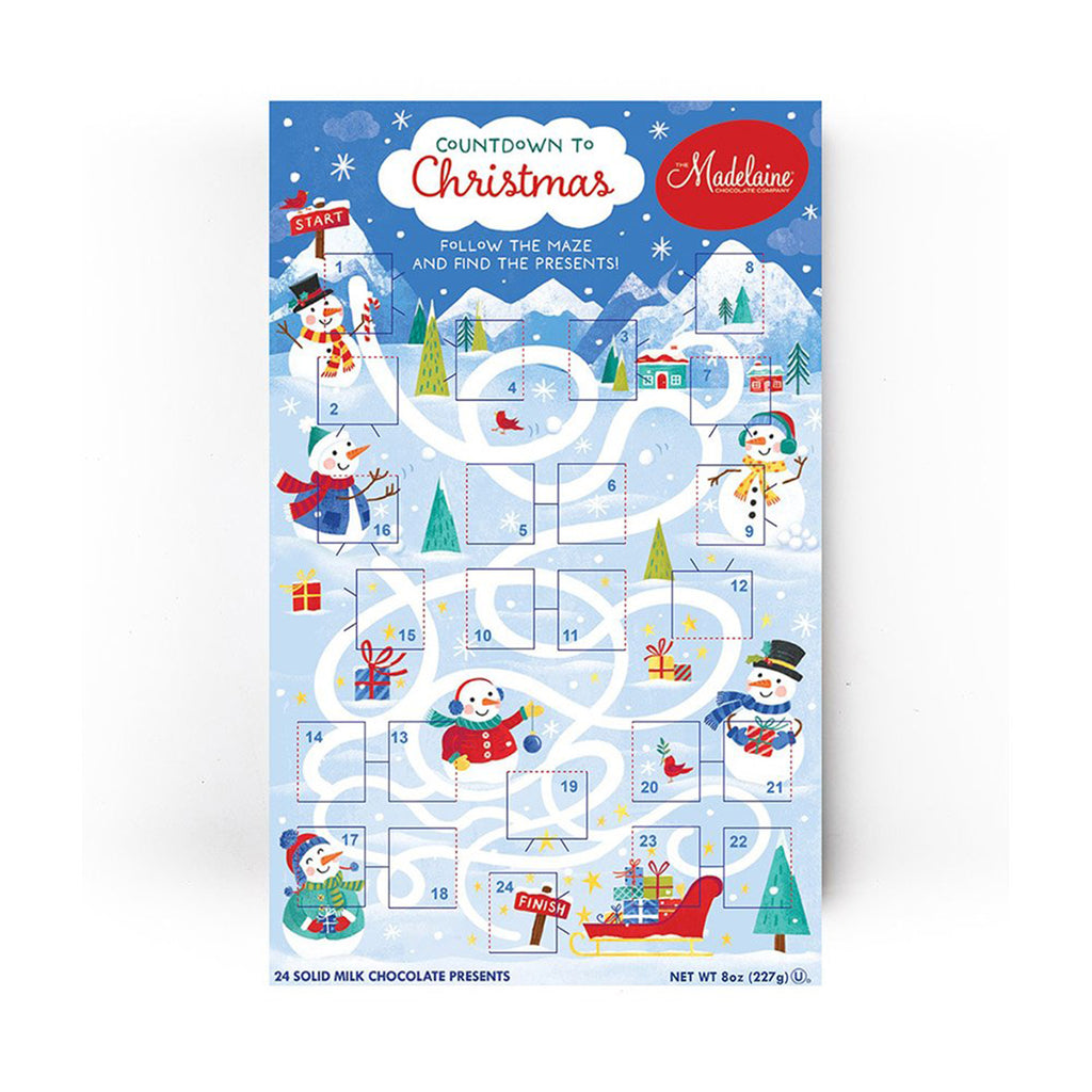 madelaine snowmen maze countdown calendar, front view.