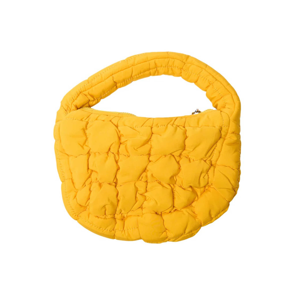 Malibu Sugar Daily Candy Mini Nylon Quilted Purse in yellow, front view.