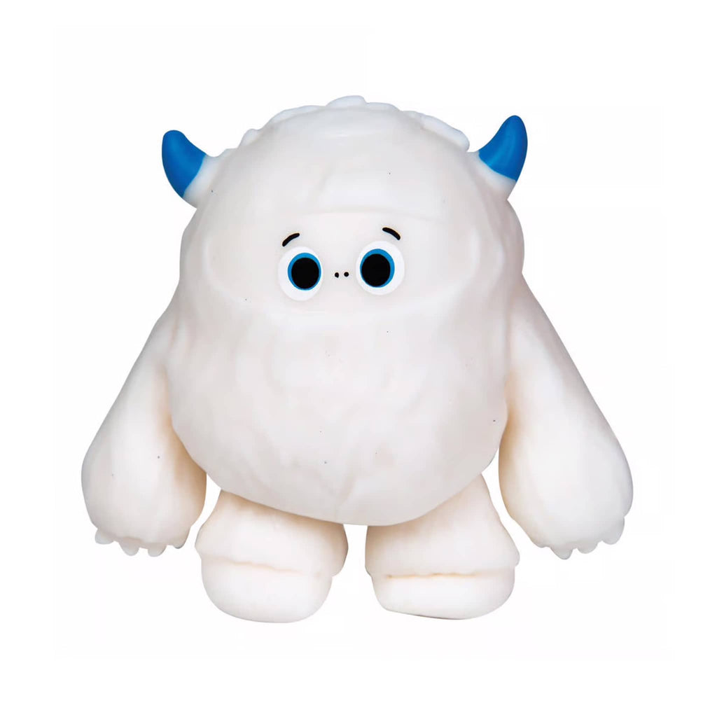 White squishy yeti with blue horns on a white background.
