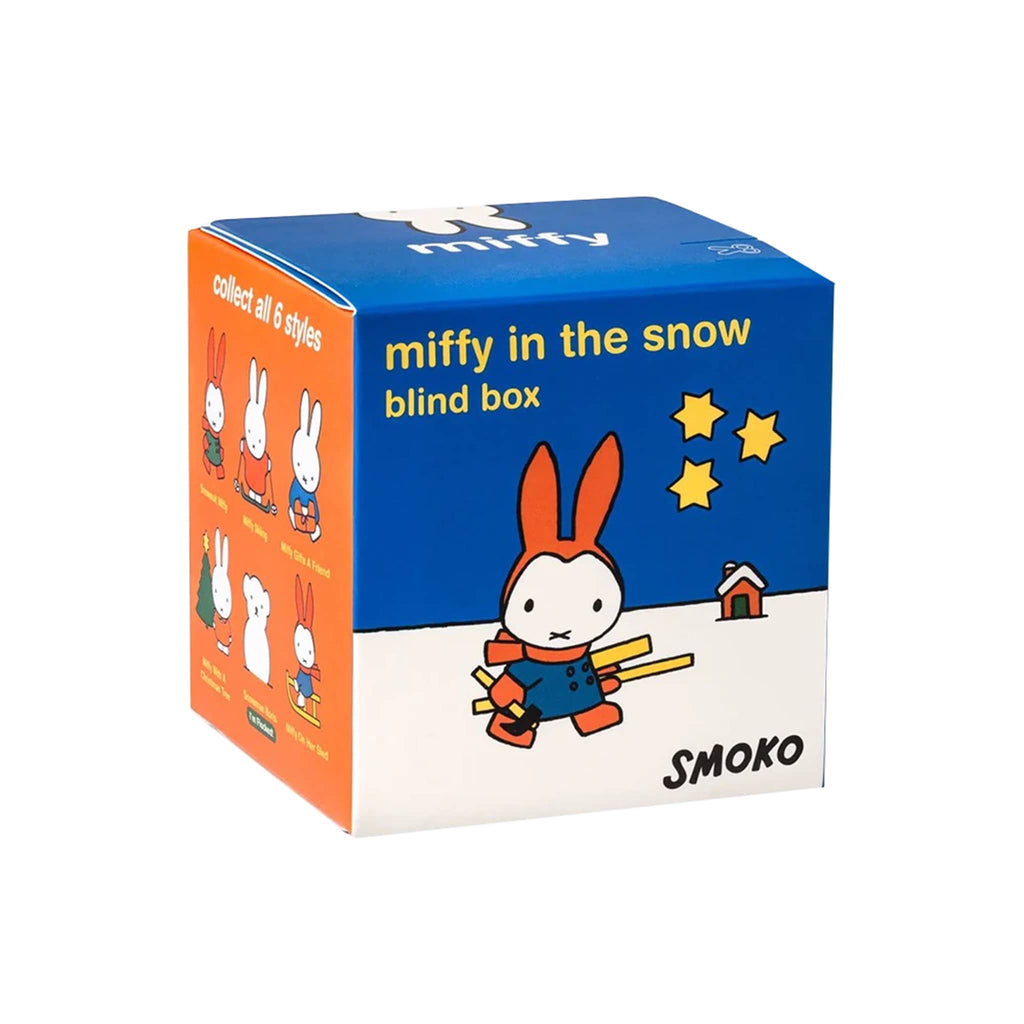 Box packaging for 'miffy in the snow' blind box by Smoko on a white background.