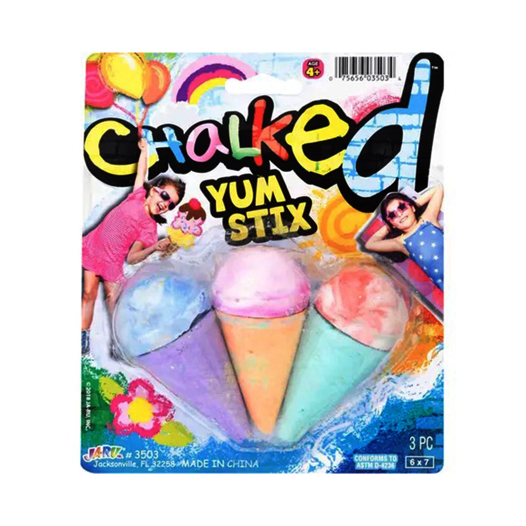 Master Toys and Novelties Chalked Yum Stix ice cream cone shaped washable chalk in blister packaging, front view.
