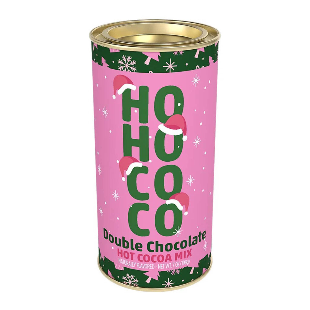 McSteven's Ho Ho Co Co Double Chocolate Hot Cocoa Mix in 7 ounce pink canister, front view.