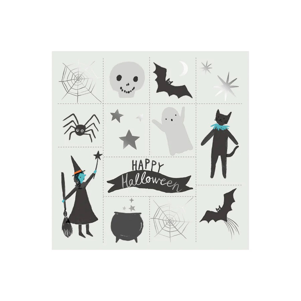 Meri Meri Pumpkin Decorating Kit, one of the included sheets of Halloween-themed temporary tattoos.