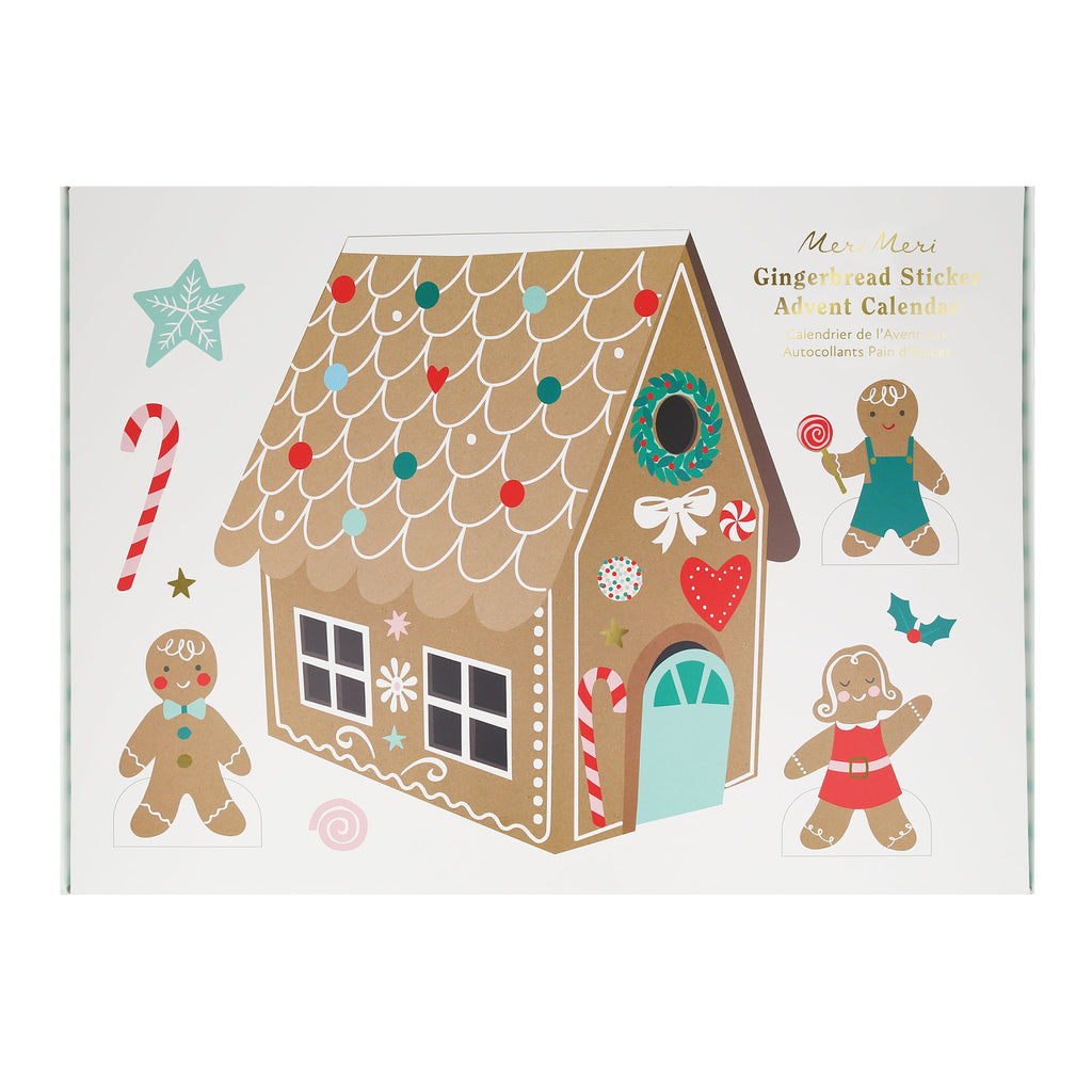 Meri Meri Gingerbread Sticker Advent Calendar in packaging, front view.