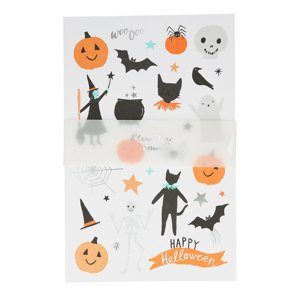 Meri Meri Happy Halloween Temporary Tattoo Sheet with belly band packaging.