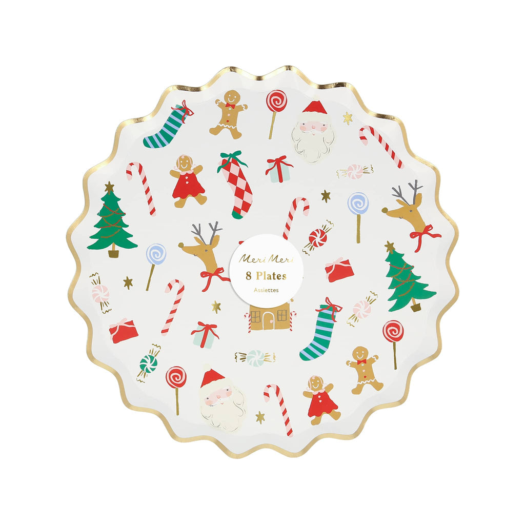 Meri Meri Jolly Christmas small paper party side plates in packaging.