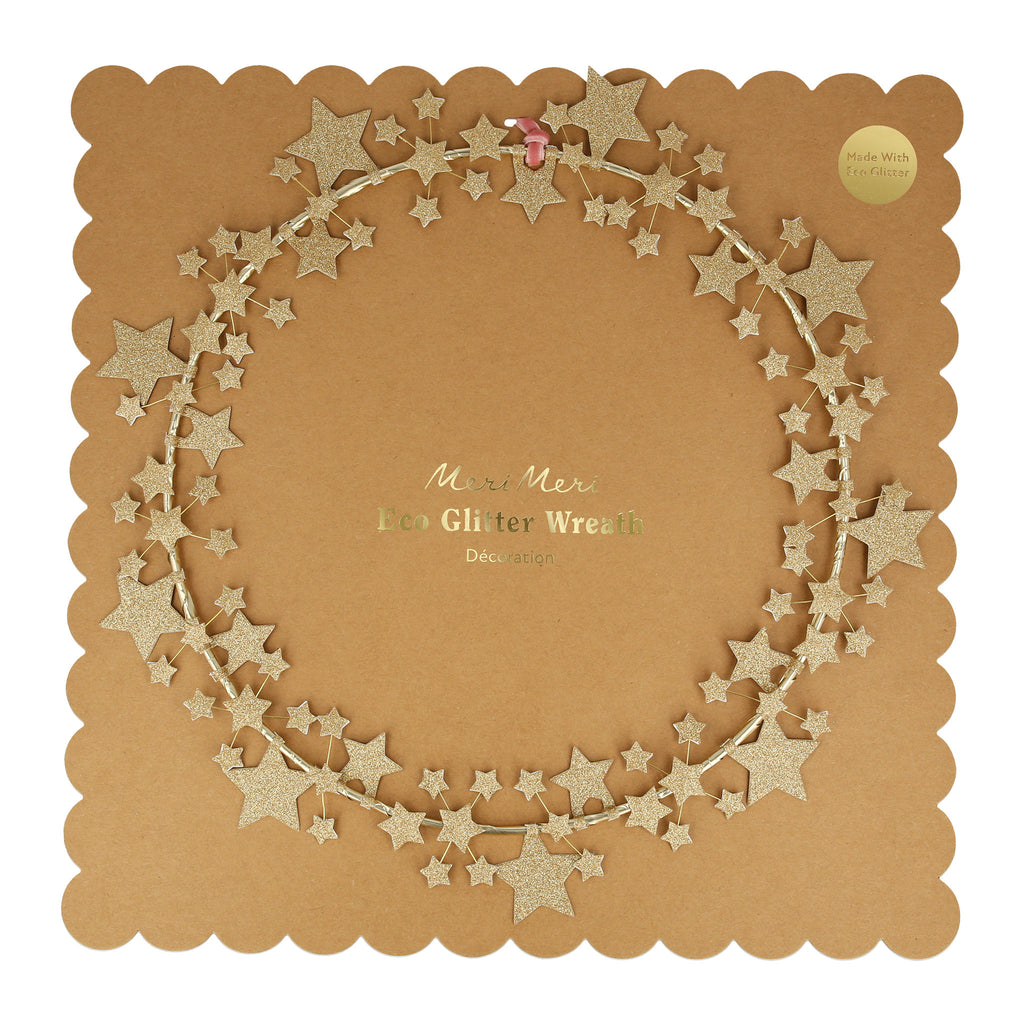 Meri Meri Gold Eco-Glitter Star Wreath in packaging.