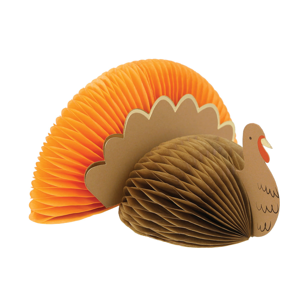 Meri Meri turkey honeycomb thanksgiving name place card.