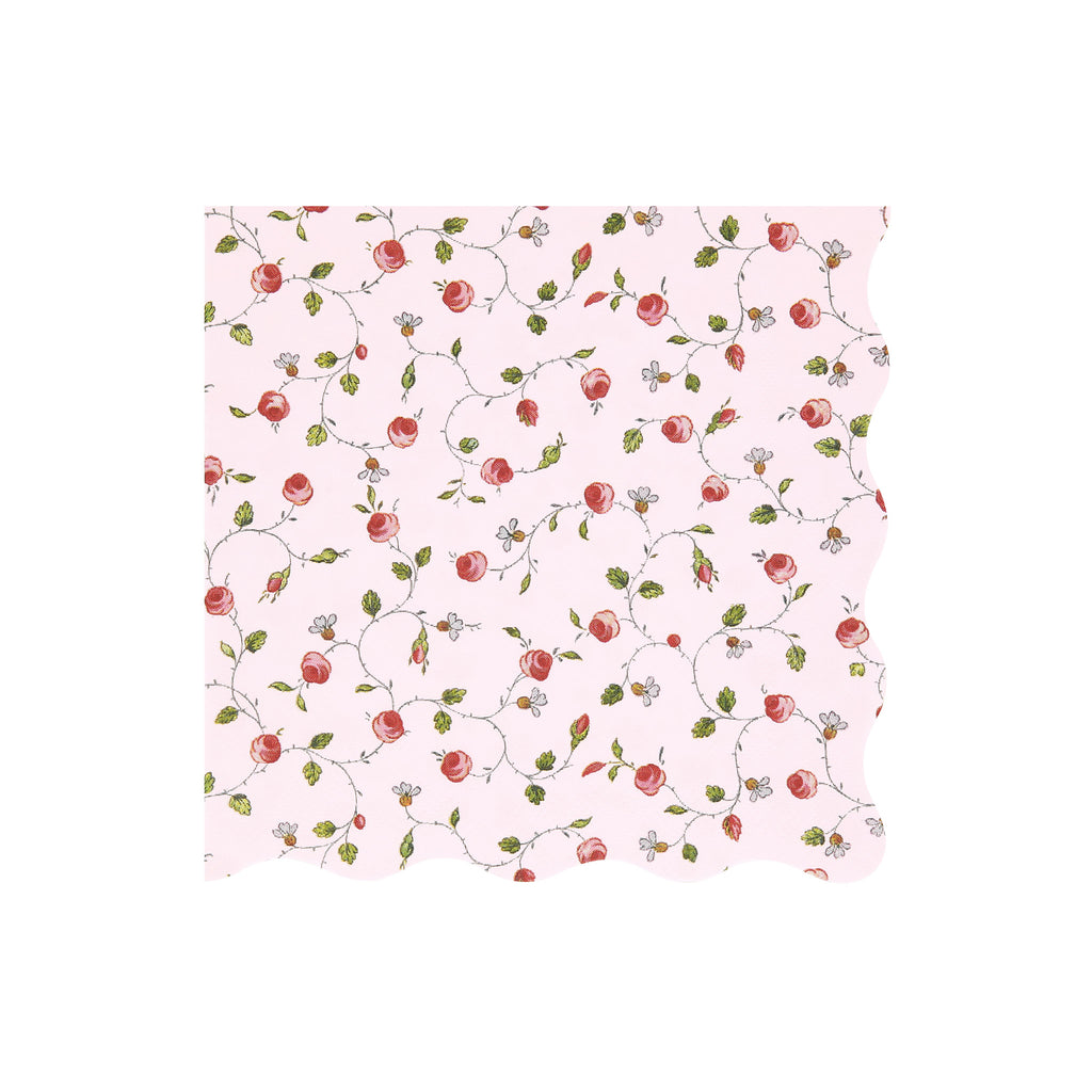 Meri Meri x Laduree Marie Antoinette light pink rosebud floral paper party large napkins with scalloped border.
