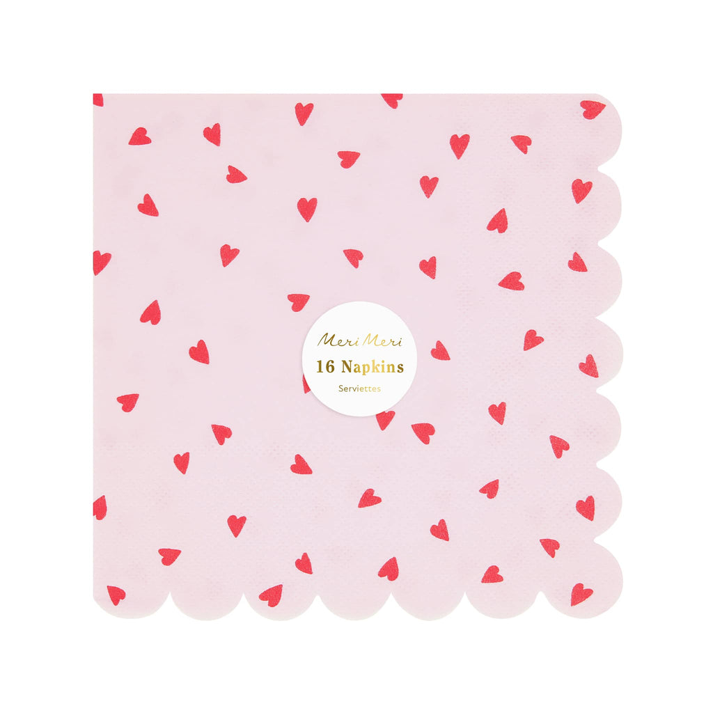 Meri Meri Large Heart Pattern Valentine's Day paper party napkins in packaging, front view.