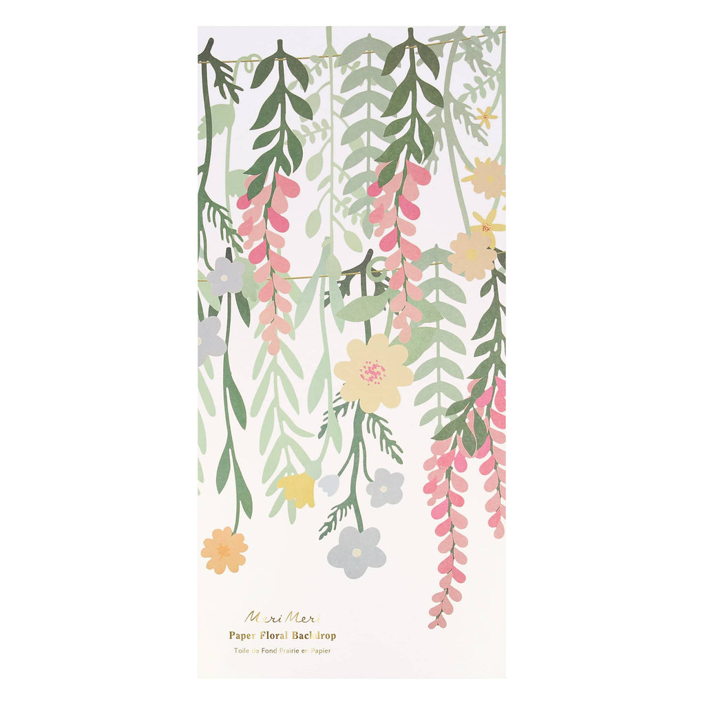 Meri Meri Floral Paper Backdrop party decoration in packaging, front view.