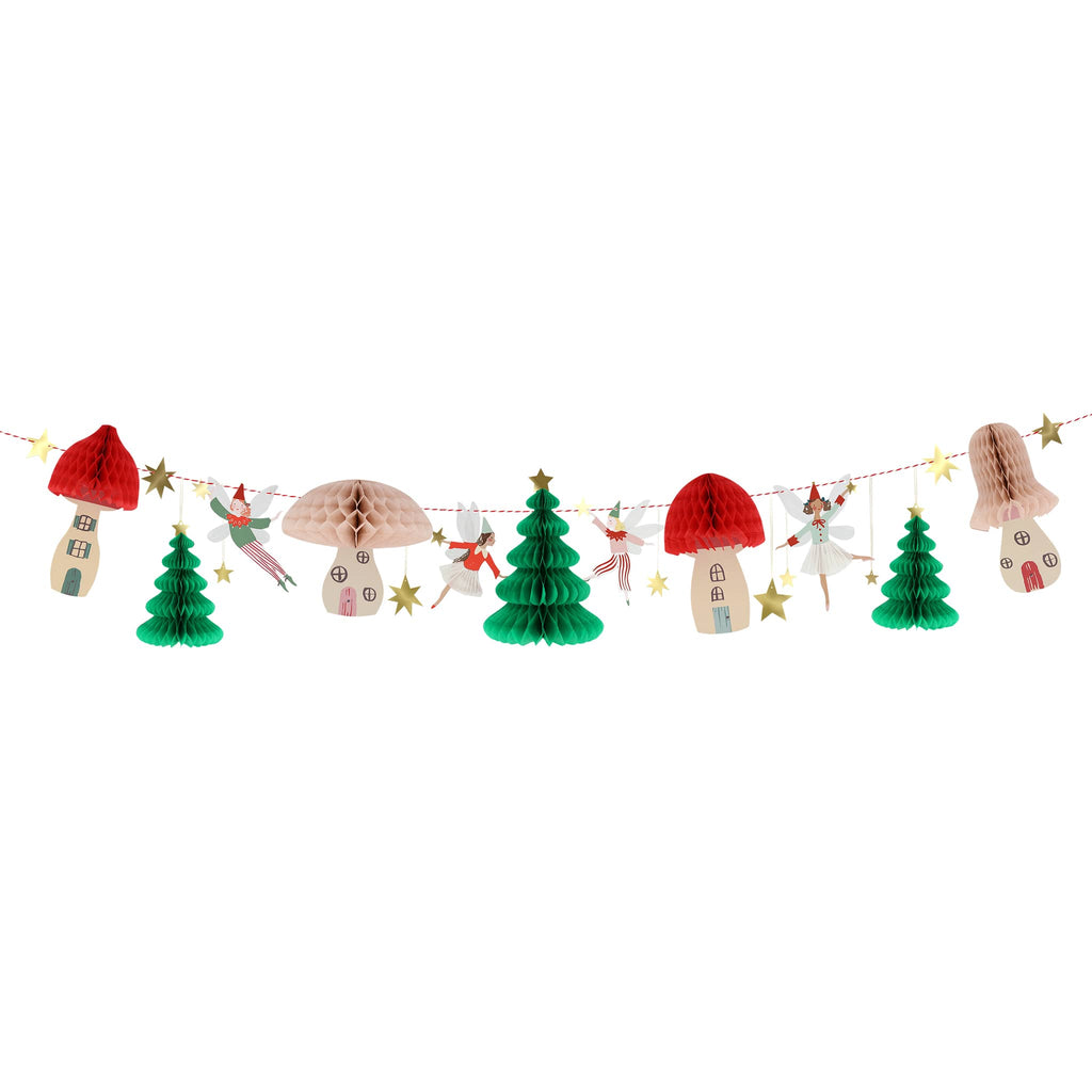 Meri Meri Woodland Fairy Garland holiday decoration, full length shown.