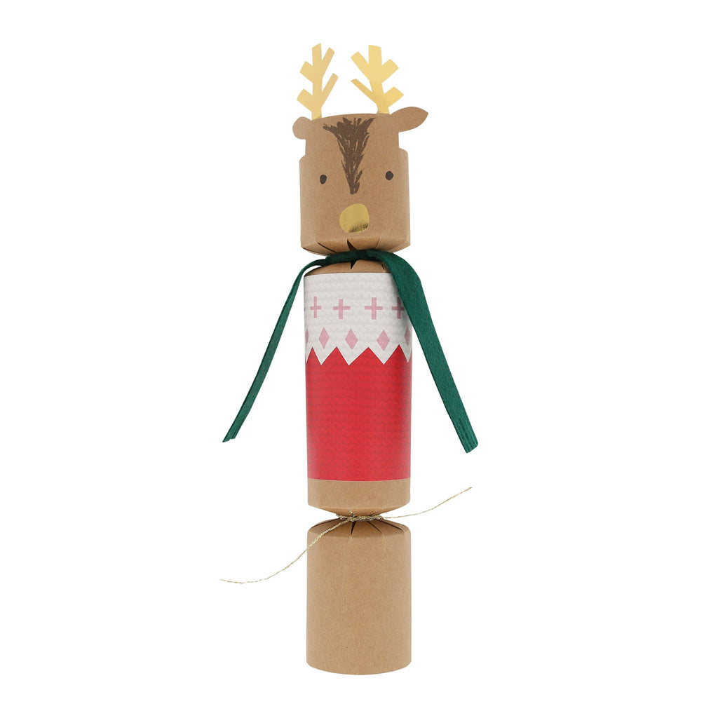 Meri Meri Woodland Jumper Reindeer holiday surprise cracker, single detail.