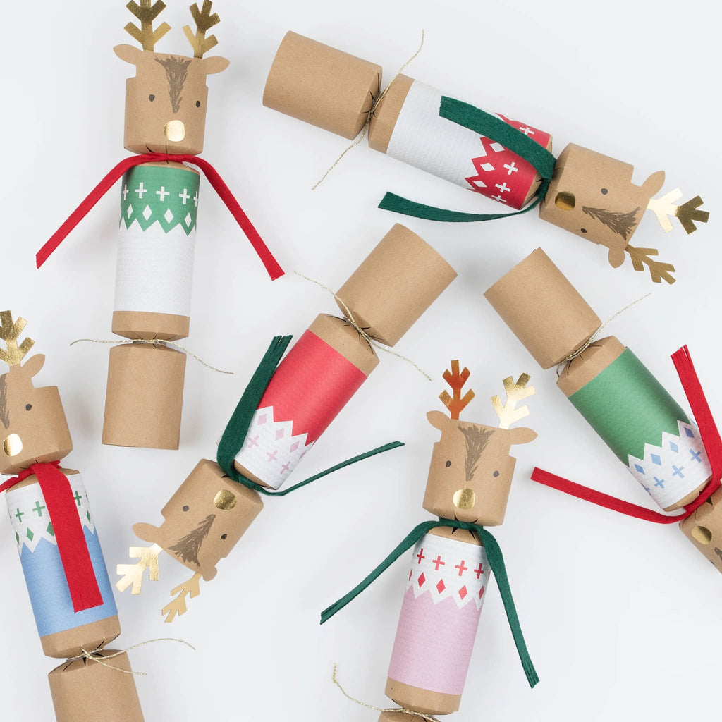 Meri Meri Woodland Jumper Reindeer holiday surprise crackers.