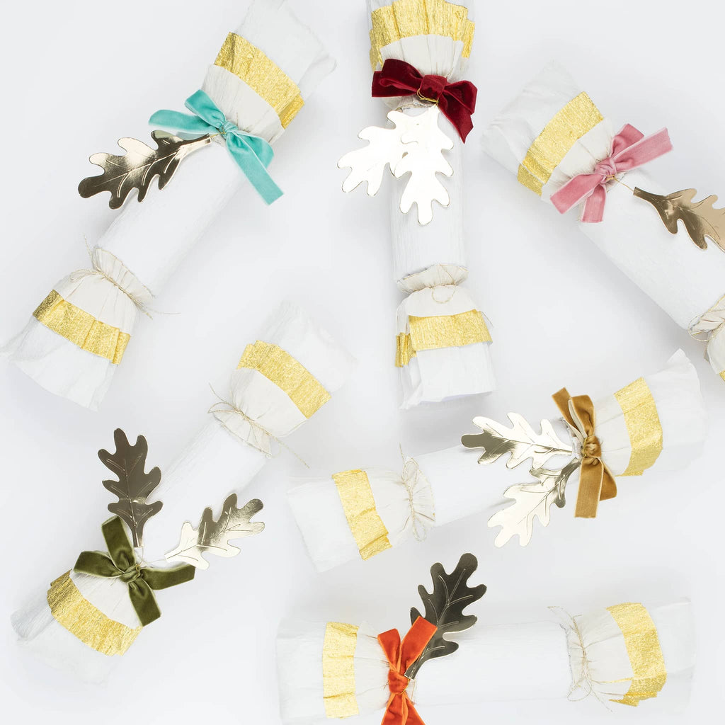 Meri Meri Gold Leaf holiday surprise crackers.