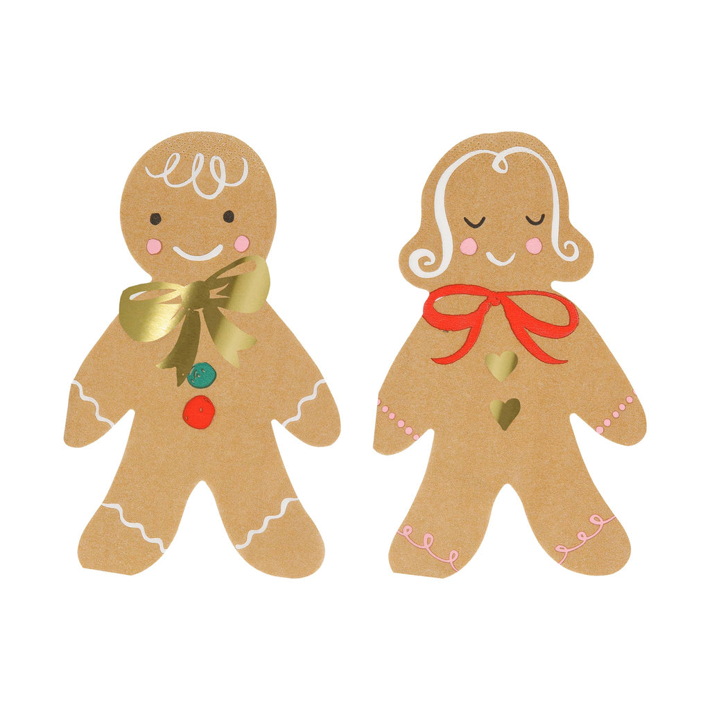 Meri Meri Gingerbread People Holiday Christmas die-cut paper party napkins, 2 styles.