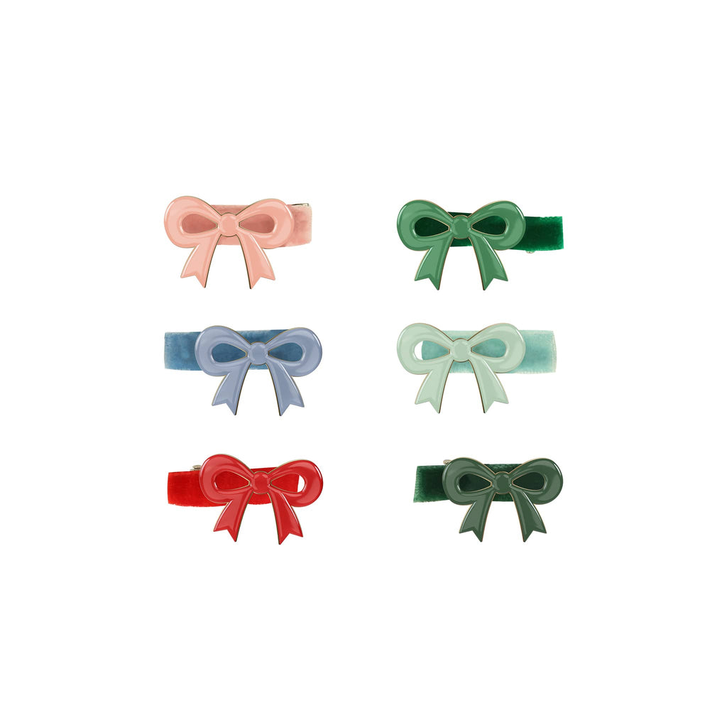 Meri Meri Enamel Bow Hair Clips, set of 6 in 6 colors.