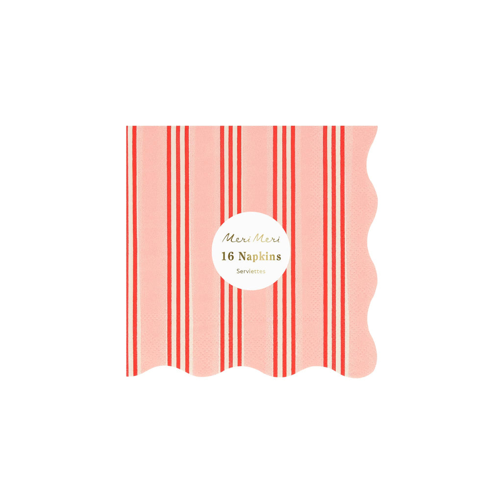 Meri Meri Festive Stripe small paper party napkins in packaging.