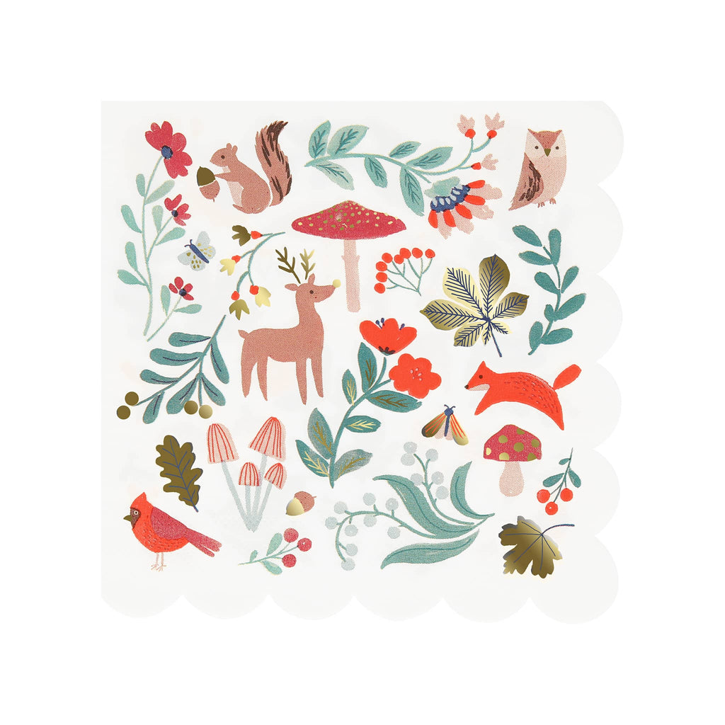 Meri Meri Winter Woodland large paper party napkin with scalloped edges.