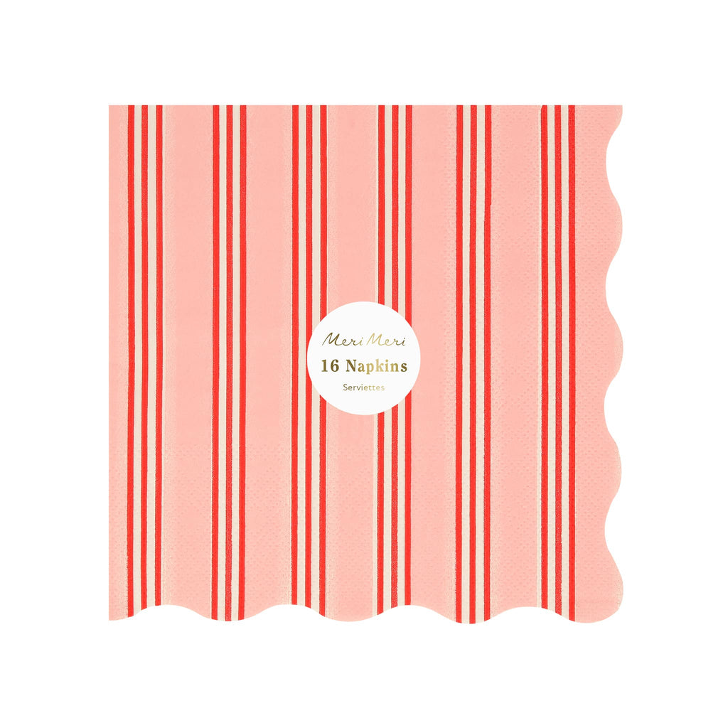 Meri Meri Festive Stripe large dinner holiday paper party napkins in packaging.