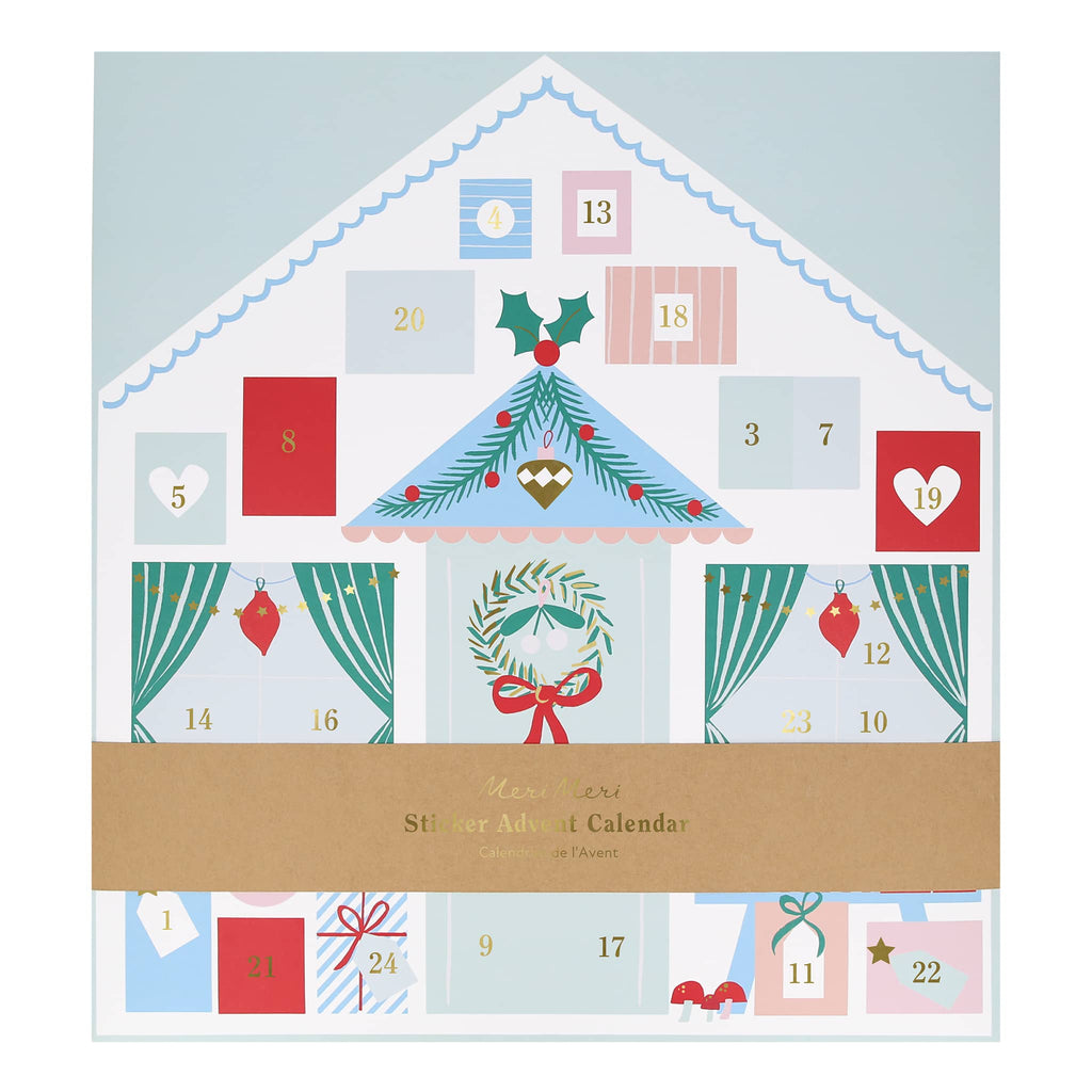 Meri Meri Santa's Cabin Advent Calendar in packaging, front view.