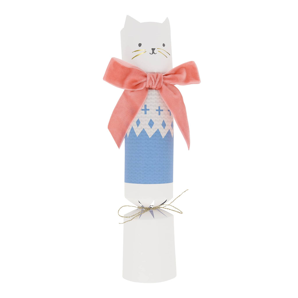 Meri Meri Velvet Bow Cat holiday surprise cracker, single detail.