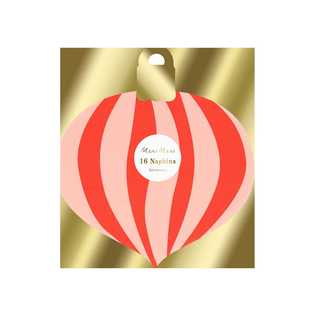 Meri Meri striped ornament paper party napkins in packaging.