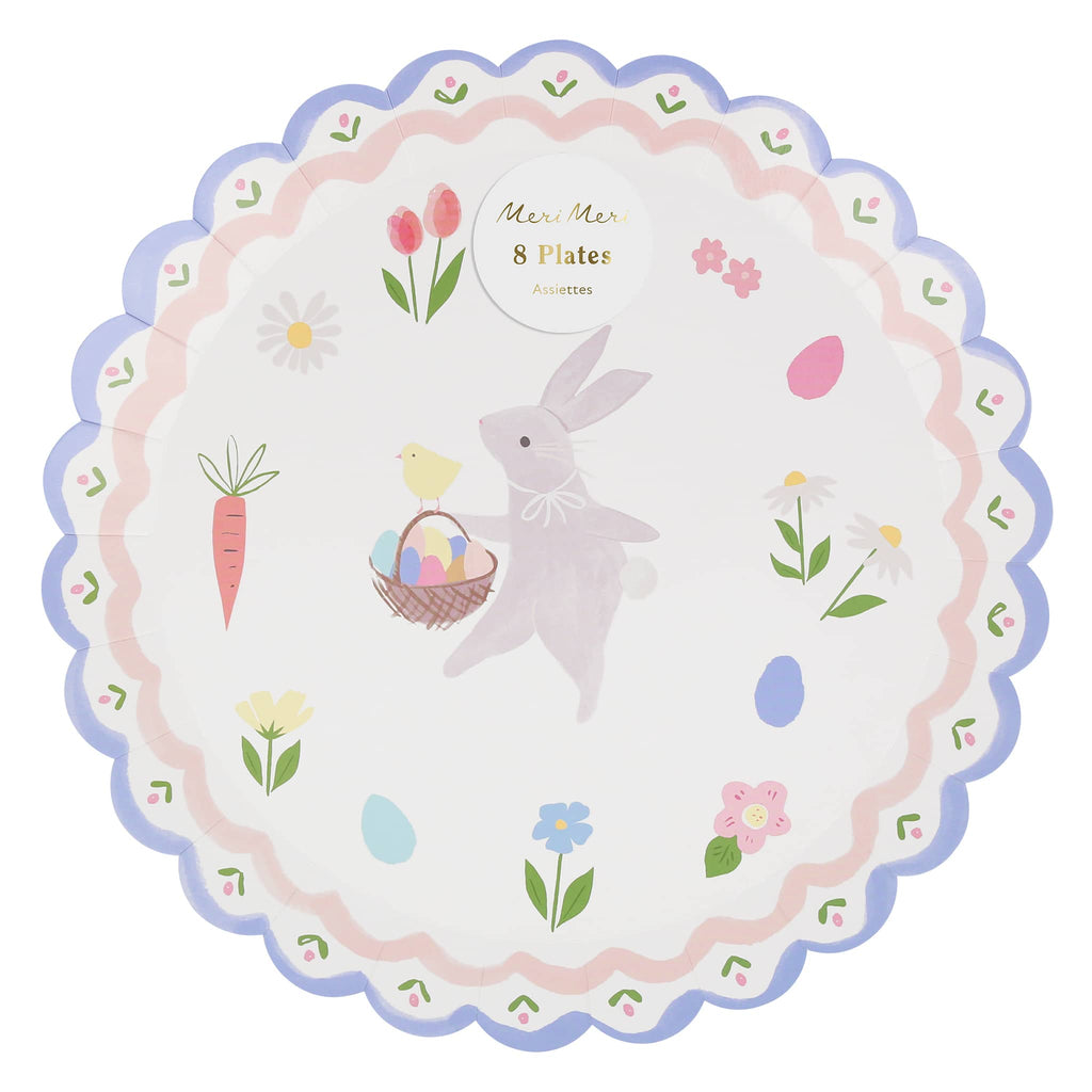 Meri Meri Easter Bunny Dinner paper party plate in packaging.