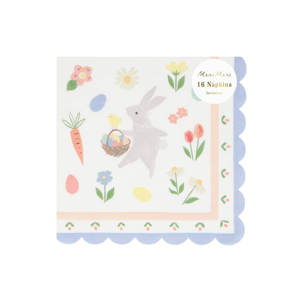 Meri Meri Easter Bunny large paper party napkin with scalloped edge in packaging.