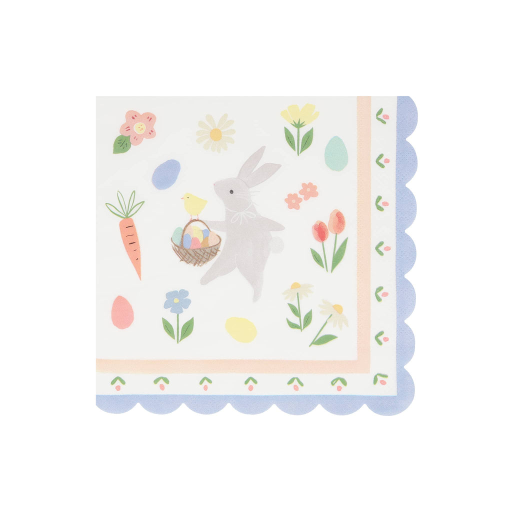 Meri Meri Easter Bunny large paper party napkin with scalloped edge.