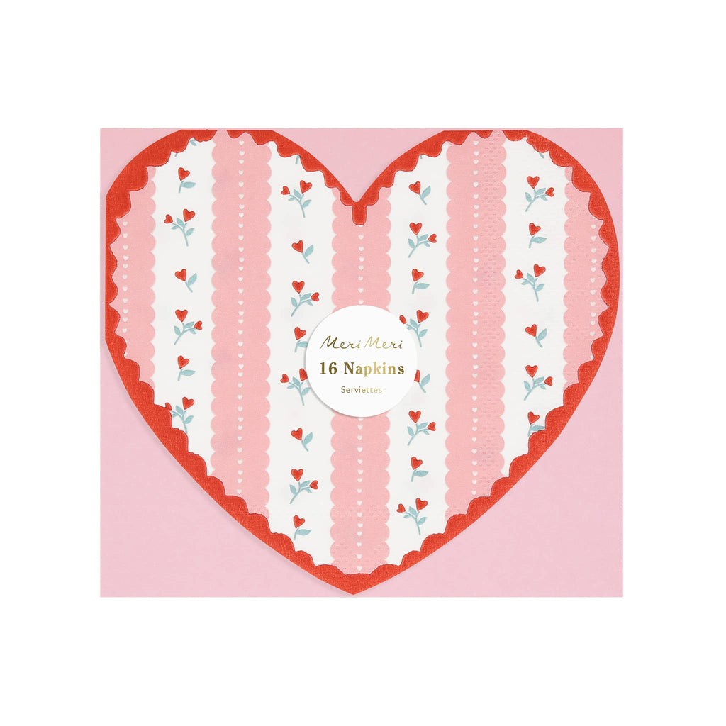 Meri Meri Vintage Rose Heart Valentine's Day paper party napkins in packaging.