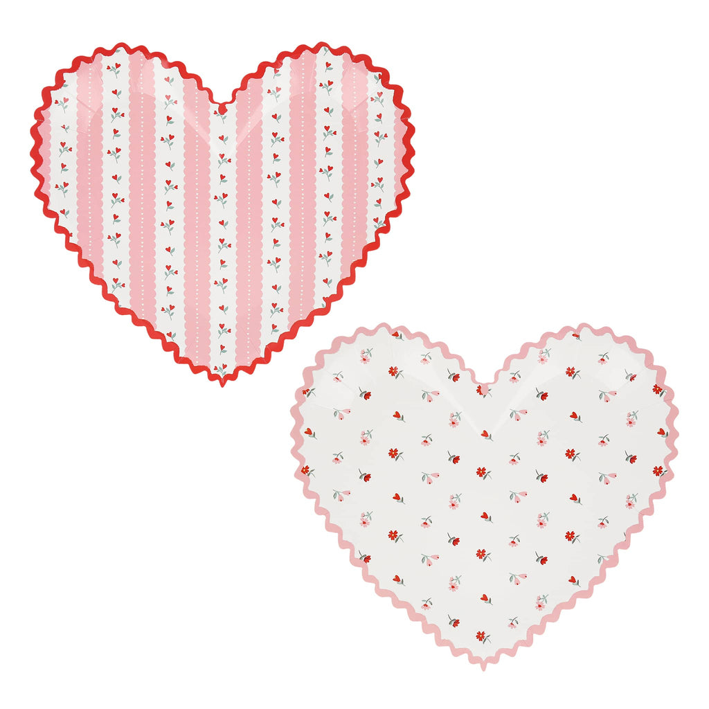 Meri Meri Vintage Rose Heart Valentine's Day paper party plates in 2 styles.