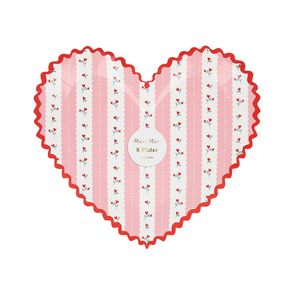 Meri Meri Vintage Rose Heart Valentine's Day paper party plates in packaging.