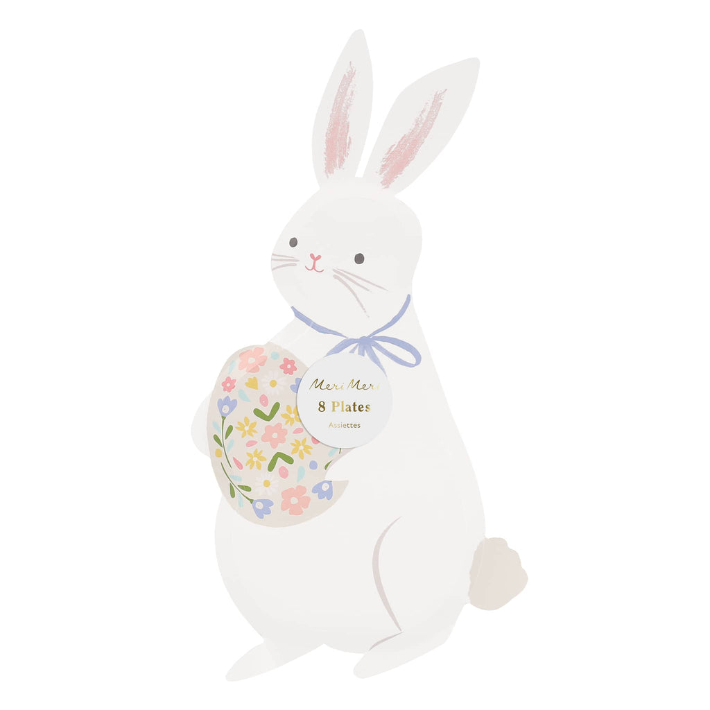 Meri Meri Easter Bunny Shaped large paper party plate in packaging.