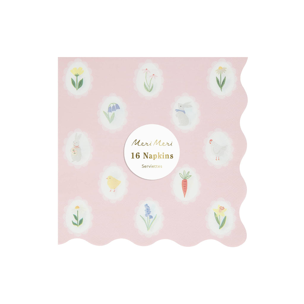 Meri Meri Easter Cameo large paper party napkin with scalloped edges in packaging.