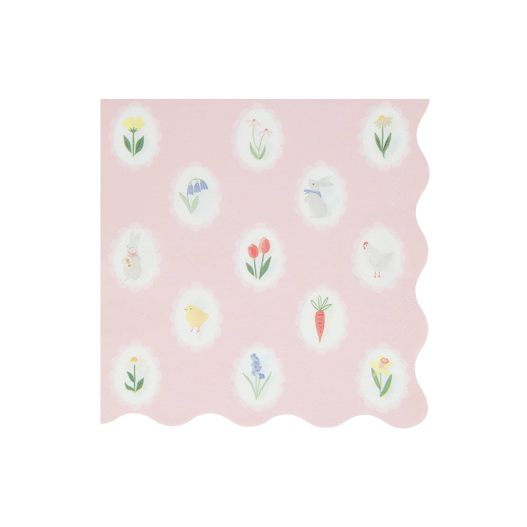 Meri Meri Easter Cameo large paper party napkin with scalloped edges.