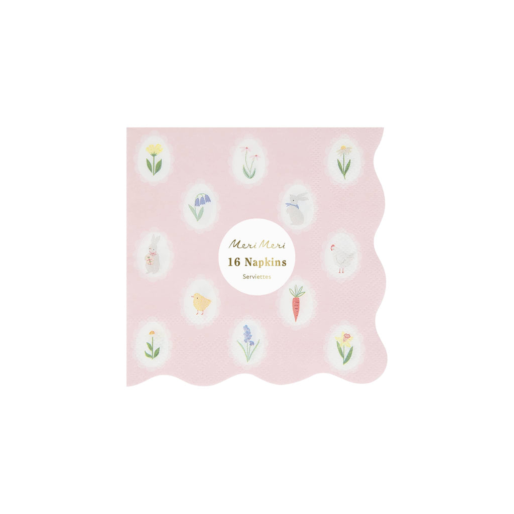 Meri Meri Easter Cameo small paper party napkin with scalloped edges in packaging.