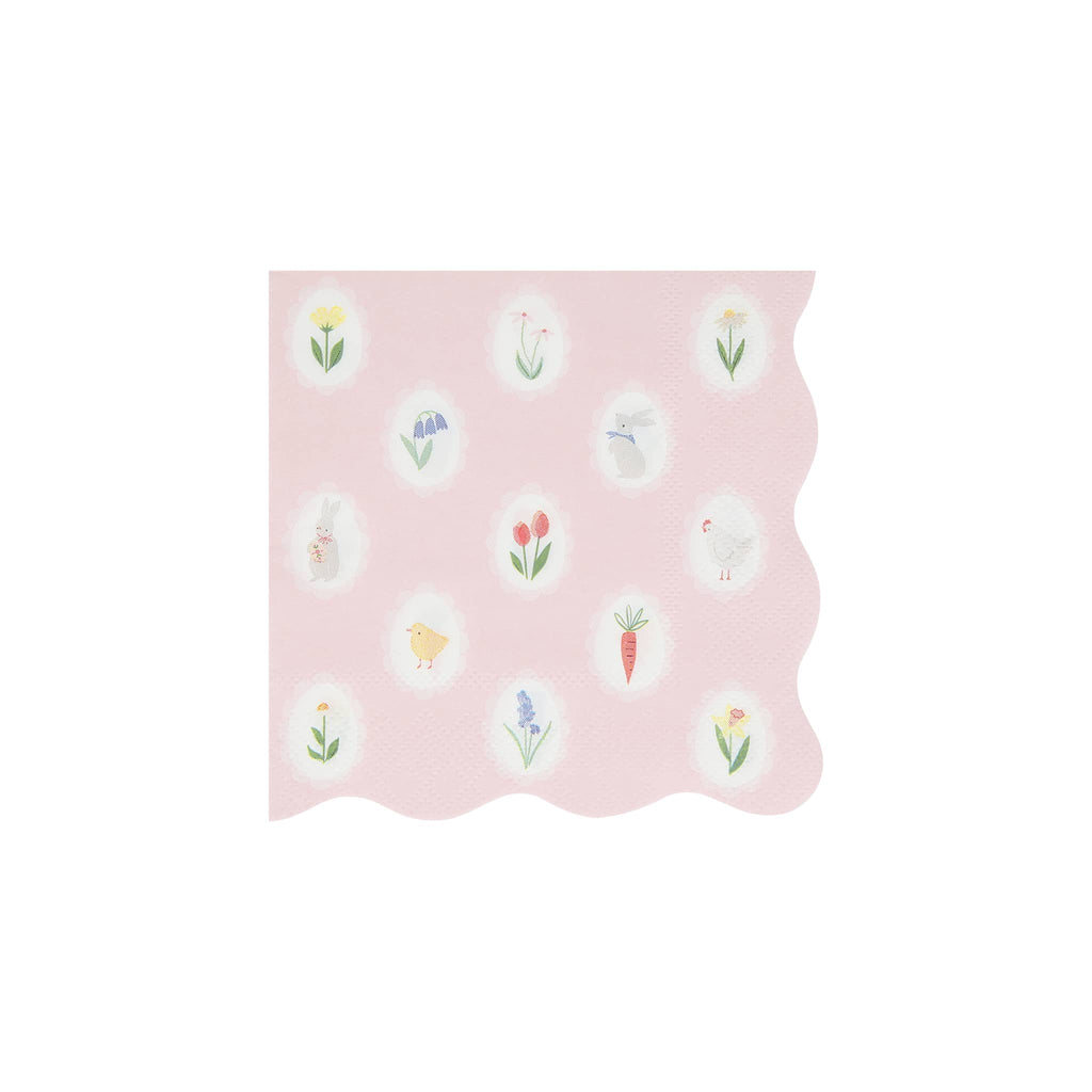 Meri Meri Easter Cameo small paper party napkin with scalloped edges.