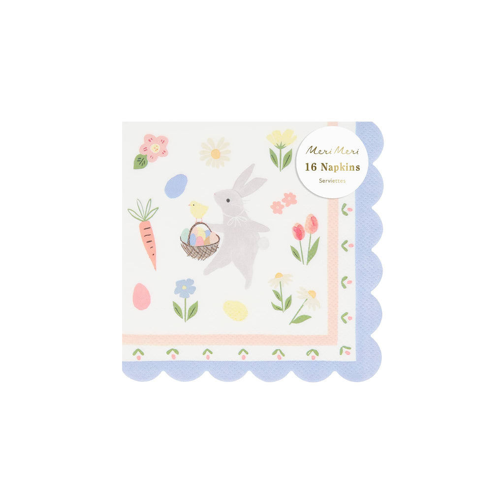 Meri Meri Easter Bunny small paper party napkin with scalloped edge in packaging.