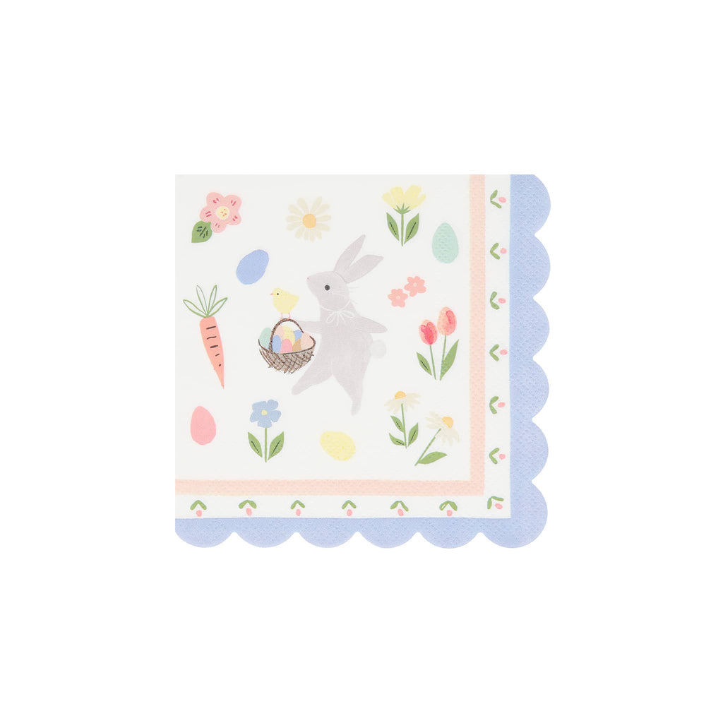 Meri Meri Easter Bunny small paper party napkin with scalloped edge.