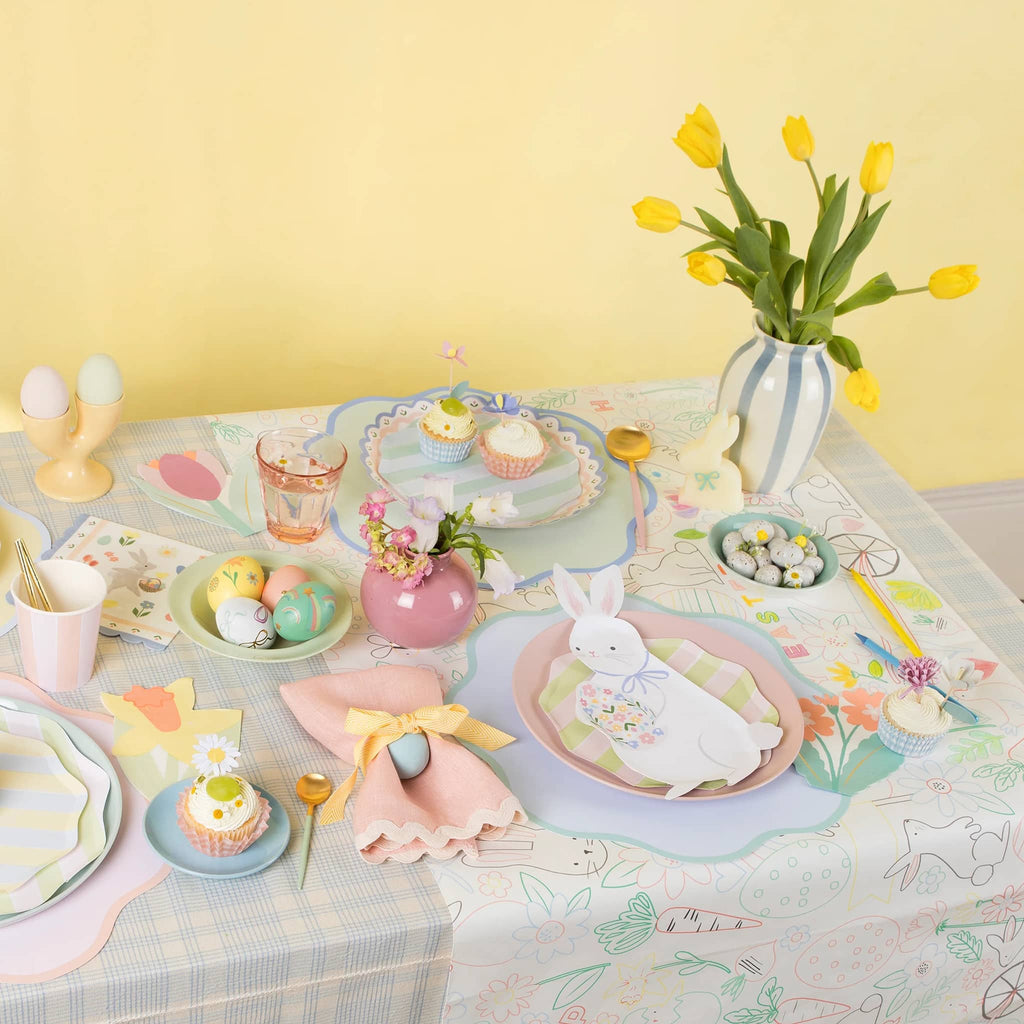 Meri Meri Easter Color in Activity paper table covering in party table setting.