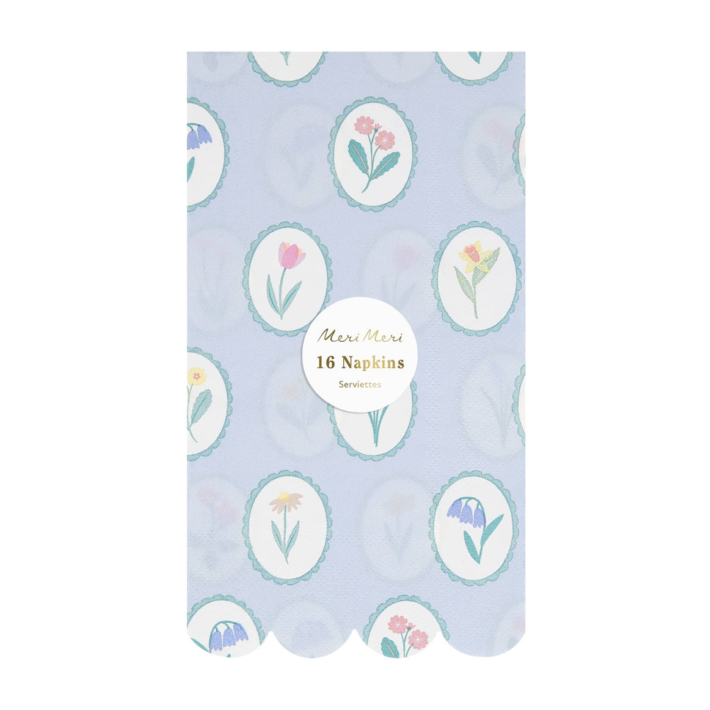 Meri Meri Bloomsbury Floral paper party guest napkins in packaging.