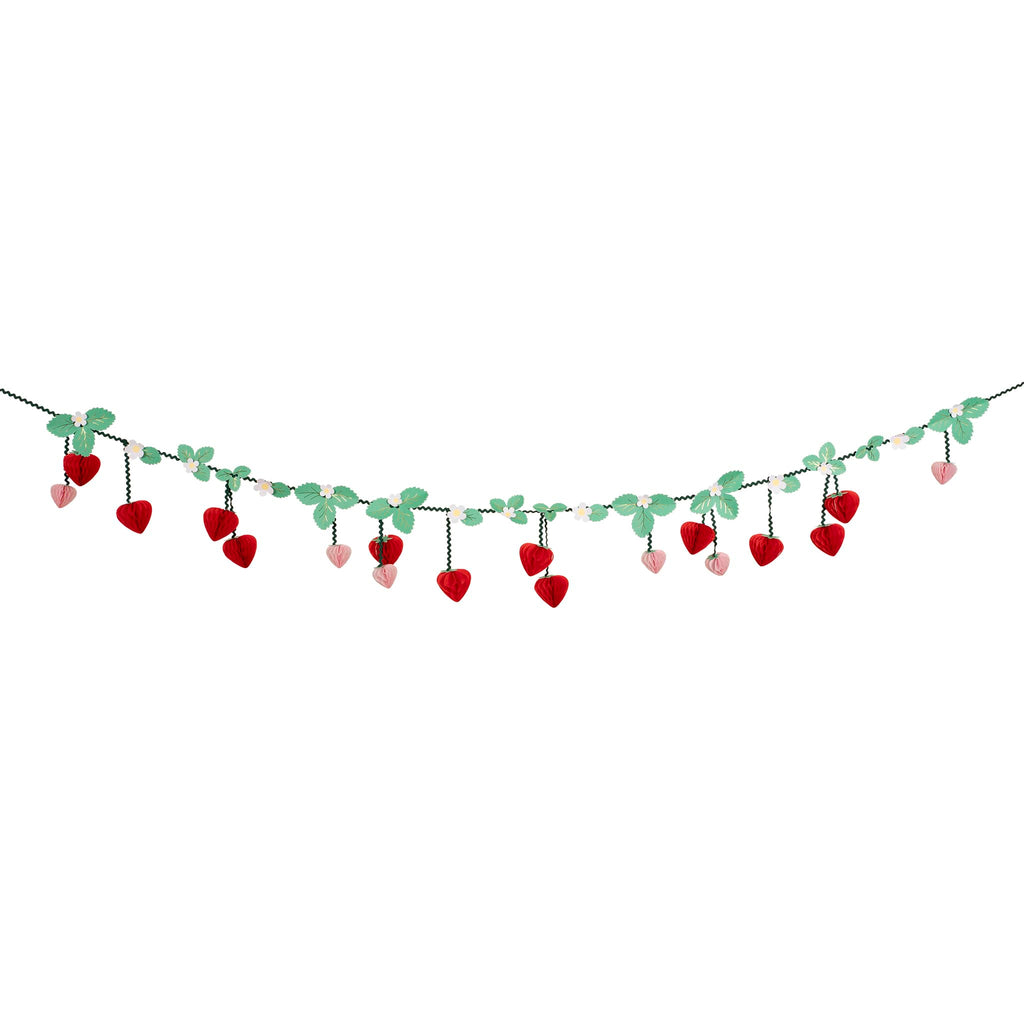 Meri Meri Strawberry Honeycomb Garland party decoration, full length shown.