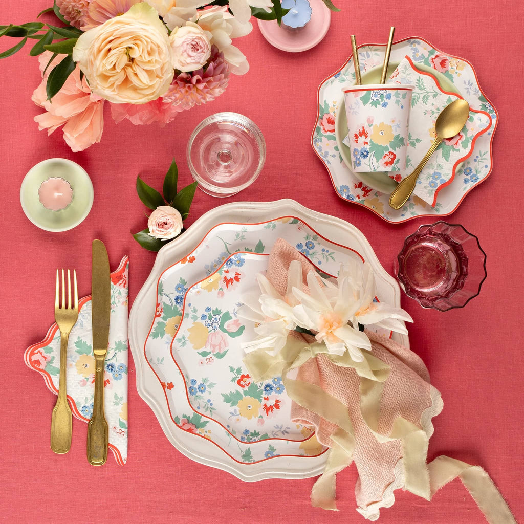 Meri Meri Vintage Floral small paper party side plate in table setting.