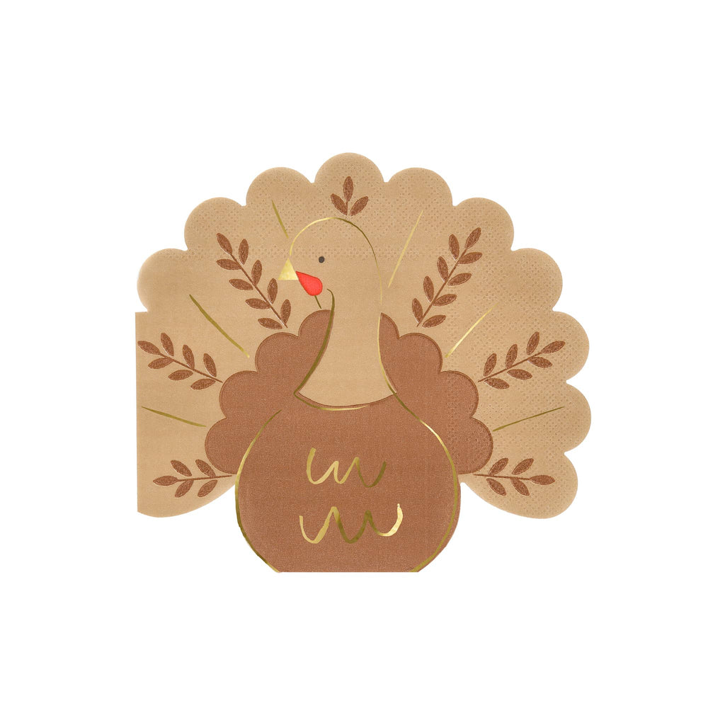 Folk Turkey paper party napkin on a white background.