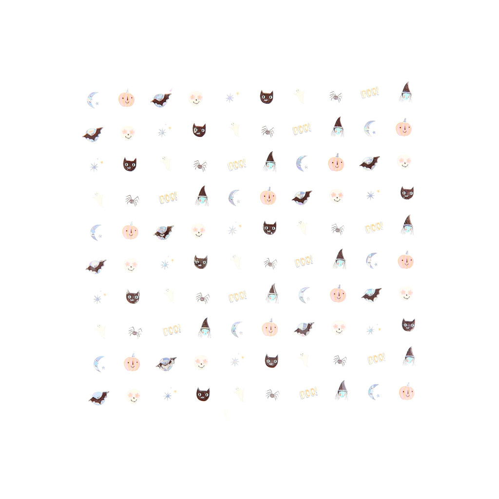 Halloween-themed nail stickers sheet on a white background.
