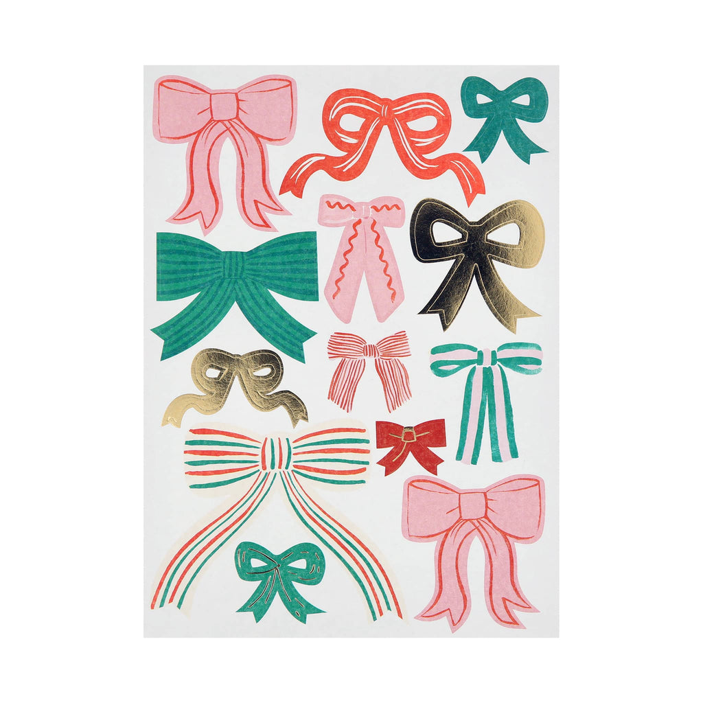 Set of colorful bow stickers on a sheet, on a white background.