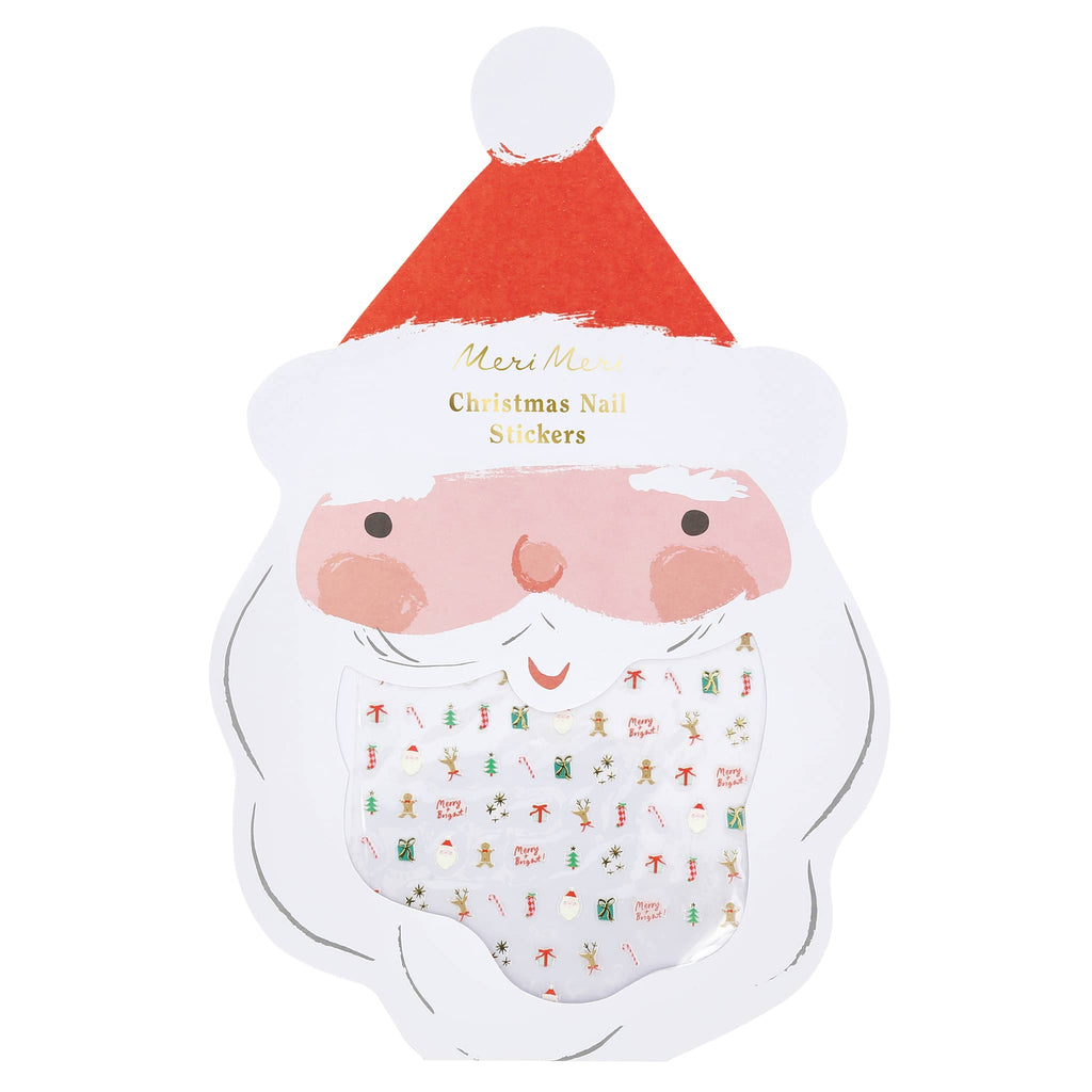 Pack of Christmas nail stickers with Santa Claus design on a white background.
